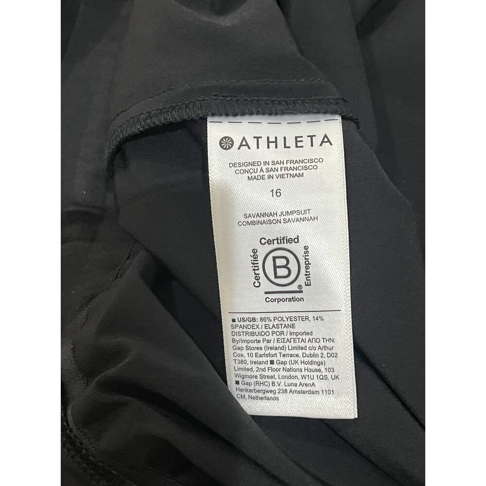 Athleta Jumpsuit Womens 16 Black Savannah Sleeveless V Neck Wide Leg Drawstring - Picture 11 of 12